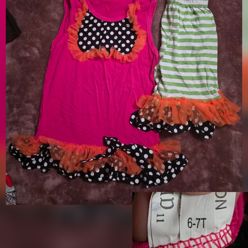 Pink and Green Polka Dot Ruffle 2 Piece Set. This Listing Comes With 2 Outfits.